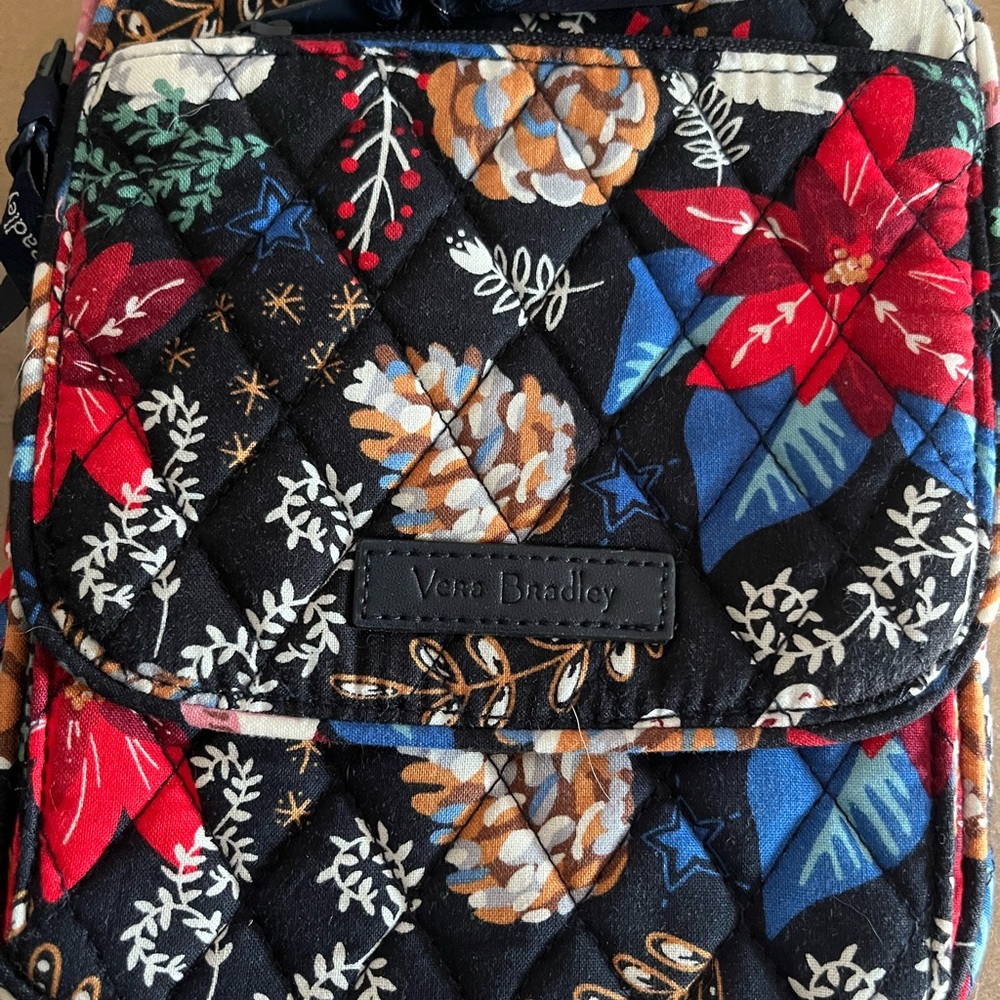 Vera Bradley Quilted Crossbody Bag - Black, Red, and Blue Floral